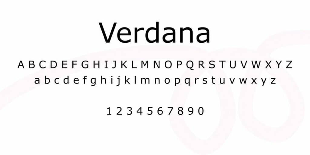 Alphabet et chiffres en police Verdana