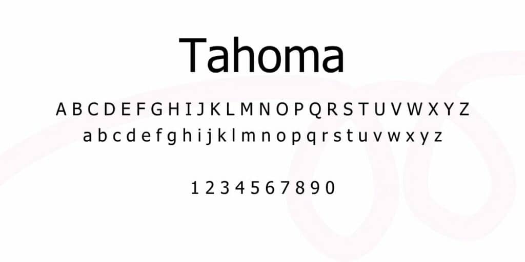 Alphabet et chiffres en police Tahoma