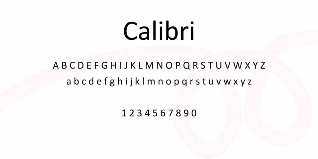 Alphabet et chiffres en police Calibri