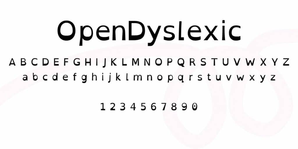 Alphabet et chiffres en police OpenDyslexie