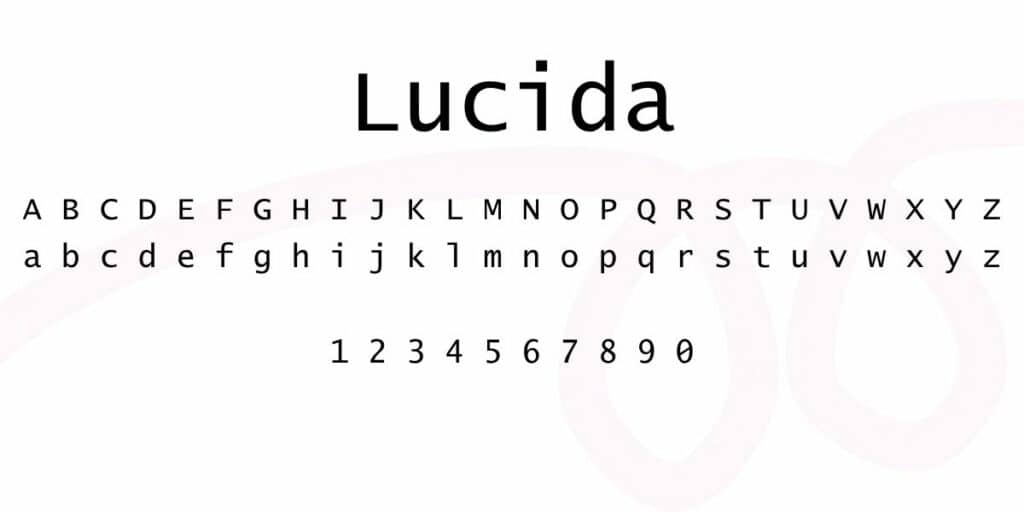 Alphabet et chiffres en police Lucida